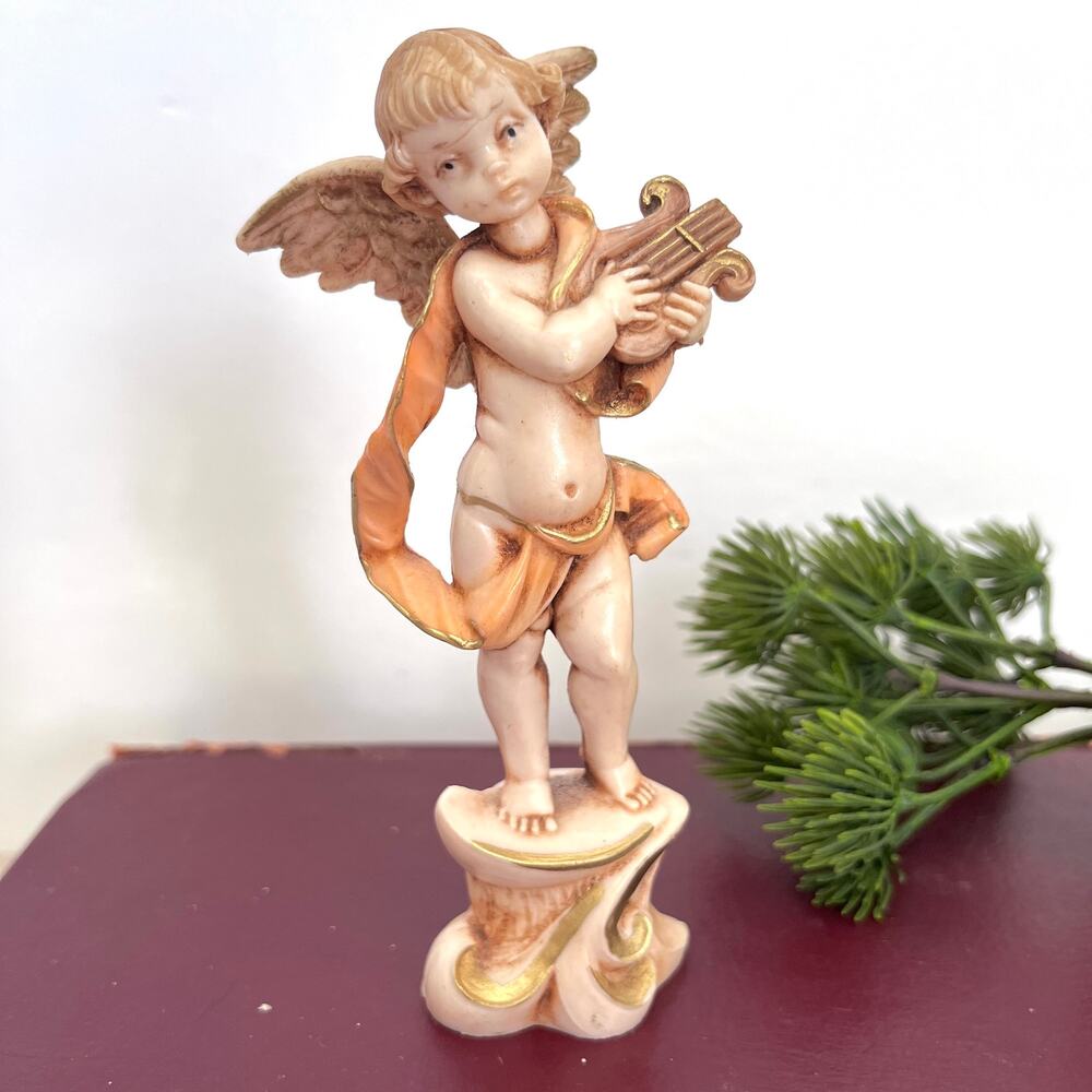 Vintage Fontanini Depose Italy Winged Cherub Angel with Lyre 262 Spider Mark